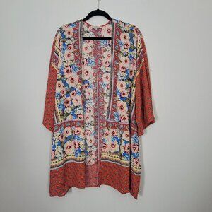 Umgee Womens Floral Kimono Orange Open front Size 2XL Boho Flowy Beachy Festival